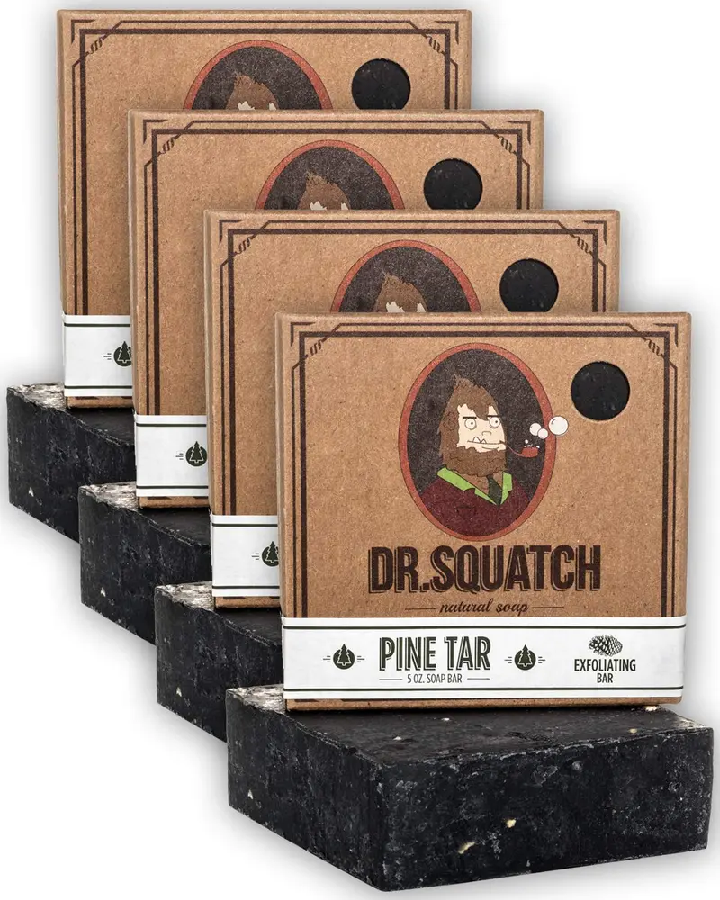 Dr. Squatch Pine Tar Savon – Lot de 4 barres pour homme, senteur bois et exfoliation naturelle