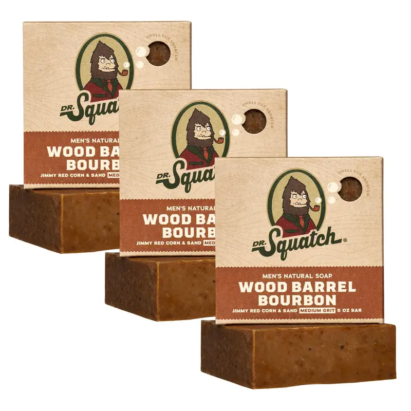 Dr. Squatch Savon en barre naturel pour hommes – Bourbon en fût de bois (3x5 oz)