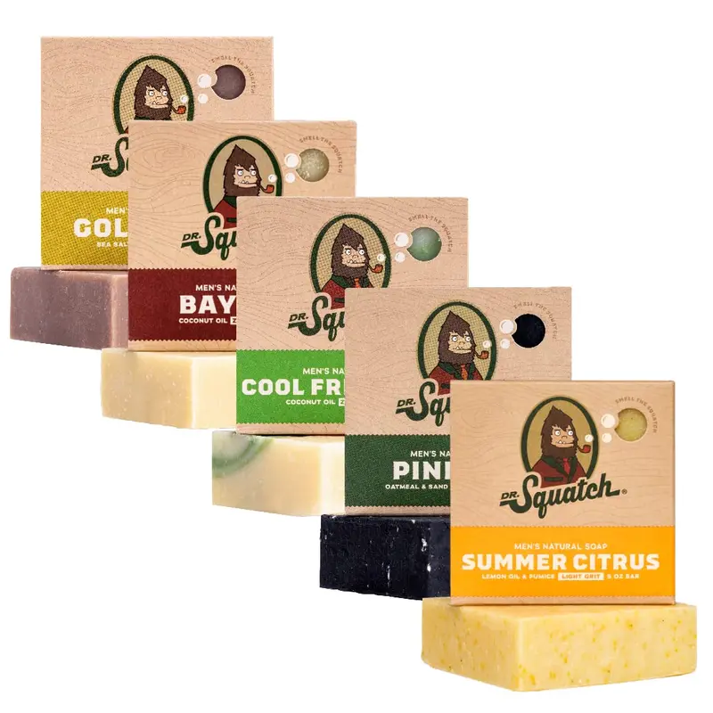 Dr. Squatch Savon en Barre Naturel pour Hommes – Procédé à Froid – 5 barres (Citron d'Été, Aloe Frais, Mousse Dorée, Bay Rum, Poix de Pin)