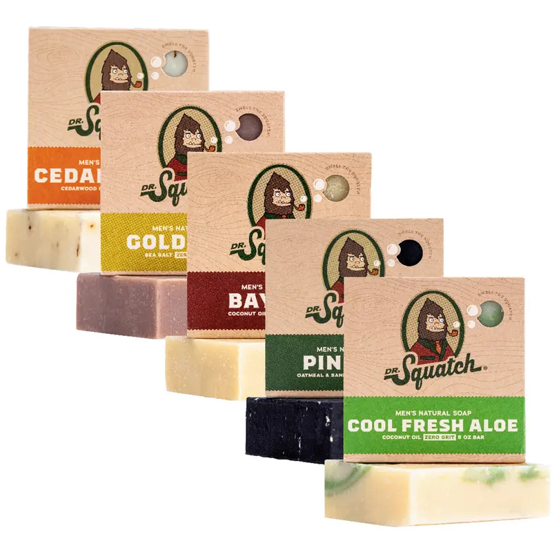 Dr. Squatch Savon Naturel pour Hommes – Barres au Procédé à Froid, Coffret 5x5 oz (Pine Tar, Gold Moss, Cedar Citrus, Bay Rum, Aloe Frais)