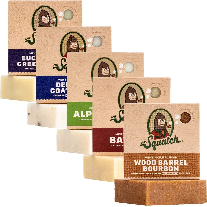 Dr. Squatch Savon Naturel pour Hommes – Barres au Processus Froid (5x 5 oz) | Lait de Chèvre, Bourbon Boisé, Yaourt Grec, Sauge Alpine