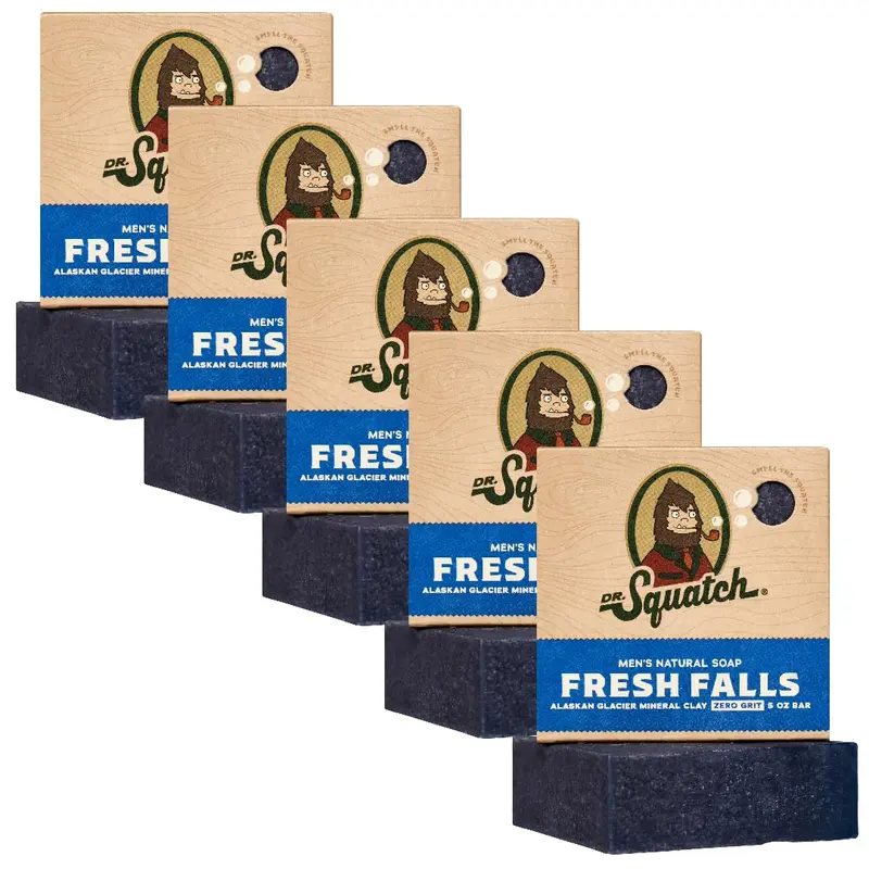 Dr. Squatch Savon Solide Naturel pour Hommes – Processus à Froid, Huiles Naturelles – Fresh Falls (5 oz, Lot de 5)