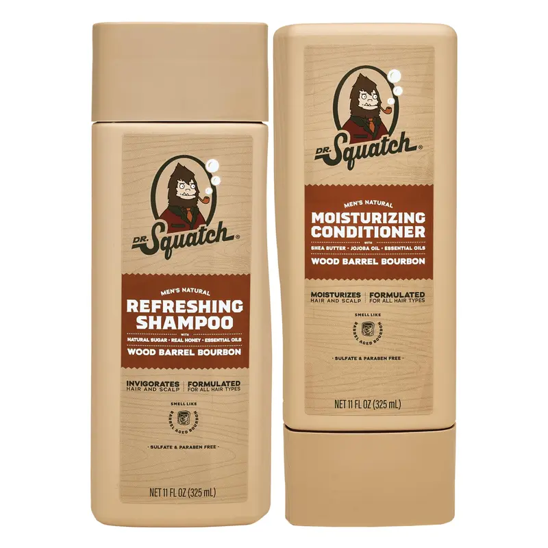 Dr. Squatch Shampoing et Après-Shampoing Naturels – Wood Barrel Bourbon pour cheveux sains et volumineux (2 x 11 oz)