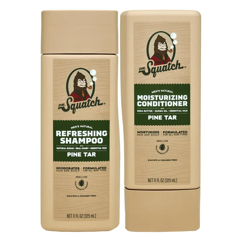 Dr. Squatch Shampooing et Après-Shampoing Naturels pour Hommes – Pin Tar, Lot 2×11 oz (325 ml)