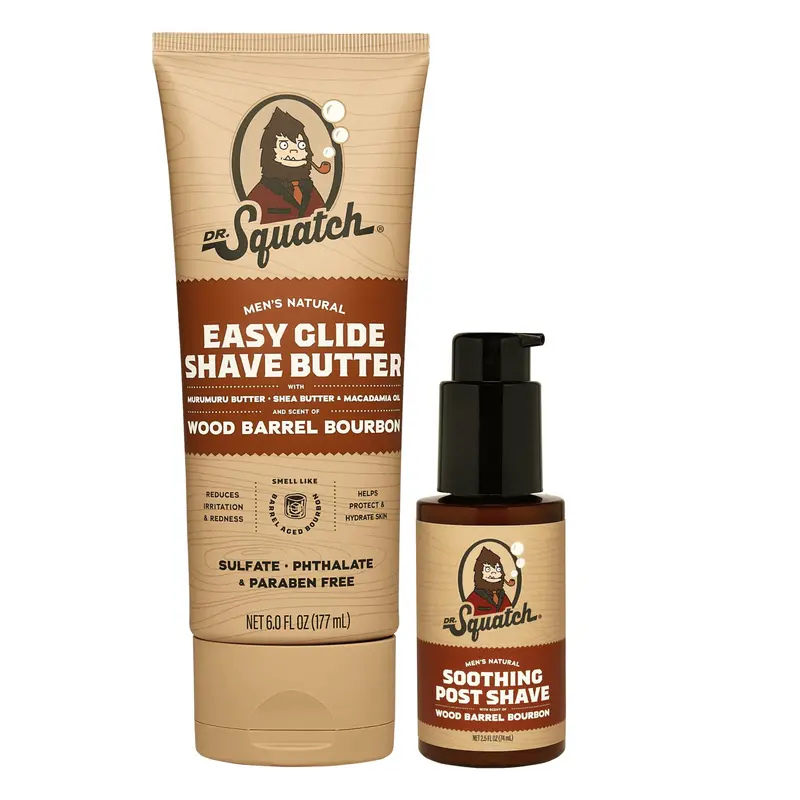 Dr. Squatch Wood Barrel Bourbon – Pack Rasage Doux et Hydratant (Beurre Easy-Glide + Soin Post-Rasage)