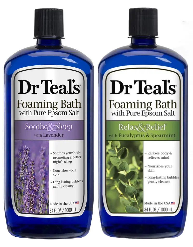 Dr Teal's Coffret Bain Mousse Variété (2 × 34 oz) – Lavande Soothe & Sleep et Eucalyptus & Spearmint – Sel d'Epsom Pur et Huiles Essentielles pour Détente et Clarté d'Esprit