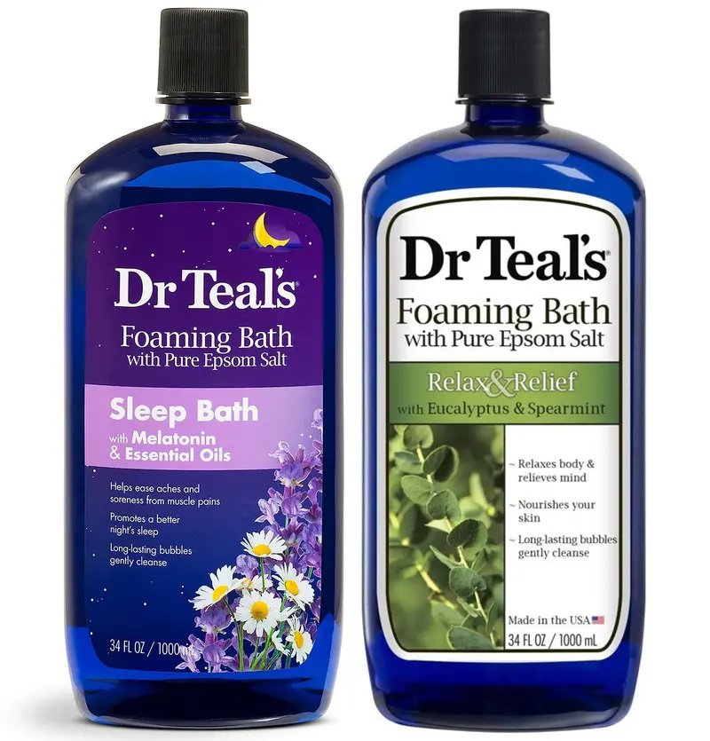 Dr Teal's Coffret Bains Moussants – Détente & Sommeil (2 × 34 oz) Eucalyptus & Menthe, Mélatonine, Sels d’Epsom