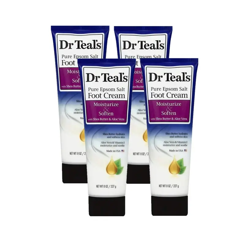 Dr Teal's Coffret Crème Pieds au Sel d’Epsom — Beurre de Karité & Aloe Vera, 4×8oz