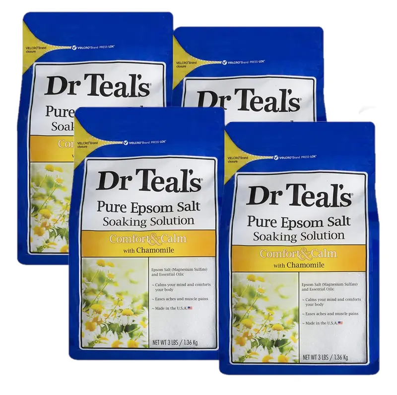 Dr Teal's Comfort & Calm Bain – Ensemble Cadeau 4×3 livres, Camomille et Sel d’Epsom Pur