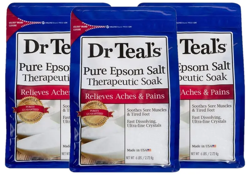 Dr Teal's Ensemble Cadeau Bain Thérapeutique Sans Parfum – Lot de 3 (6 lb chacun) au Sel d’Epsom Pur – Soulage les Douleurs et Favorise la Récupération à Domicile