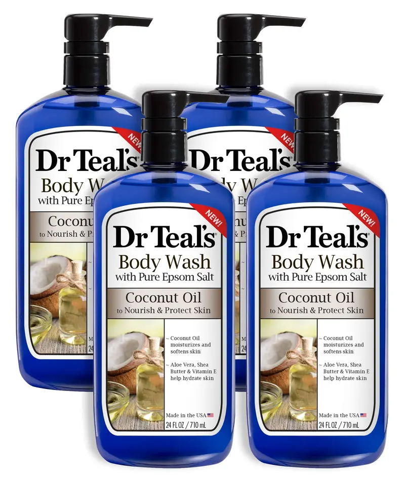 Dr Teal's Gel Douche à l'Huile de Coco – Lot de 4 bouteilles de 710 ml – Hydratant et Nourrissant