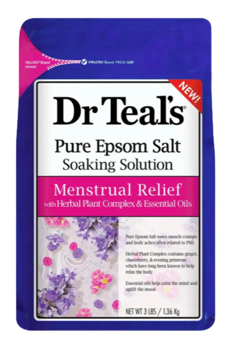 Dr Teal's Sels d'Epsom – Soulagement menstruel avec complexe végétal et huiles essentielles, 3 lb (1,36 kg)