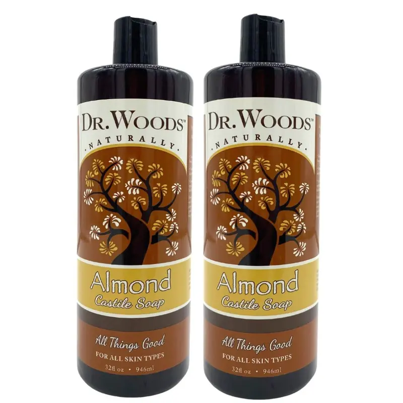Dr. Woods Savon Castile Amande — Nettoyant naturel pour visage, mains et corps (Pack de 2, 32 onces liquides)