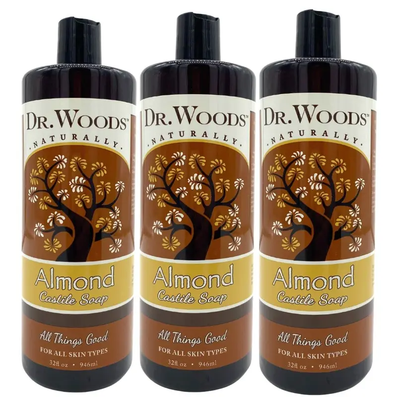 Dr. Woods Savon Castille Liquide à l’Huile d’Amande – Nettoyage Naturel pour Visage, Mains et Corps – 946 ml, Lot de 3