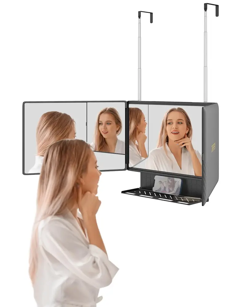 Dripex Miroir 3 Volets avec Étagère – Rotation 360° et Crochets Ajustables