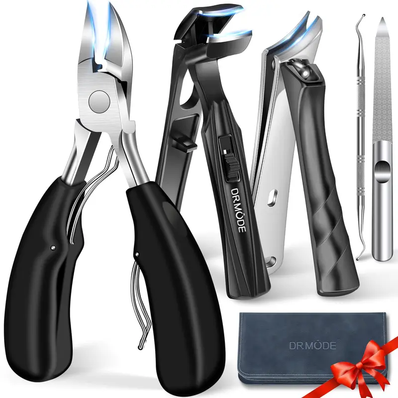 DRMODE – Coupe-ongles épais 5-en-1 pour seniors, lame inclinée et grande ouverture