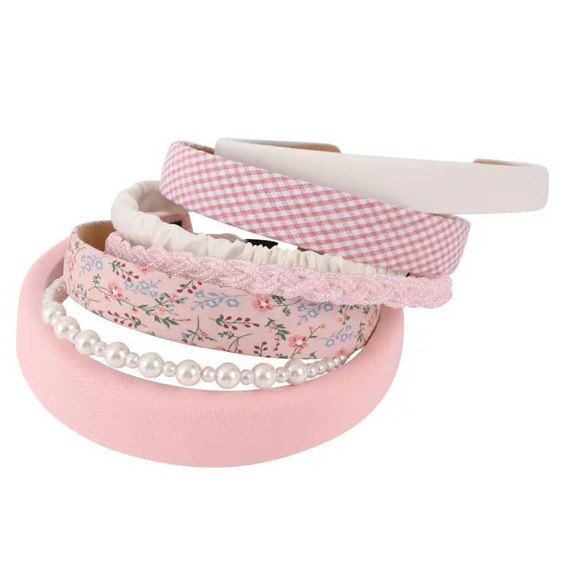 Drnytunk Bandeau Large à Perles Florales Rembourré Rose – Accessoires Cheveux Vintage pour Femmes