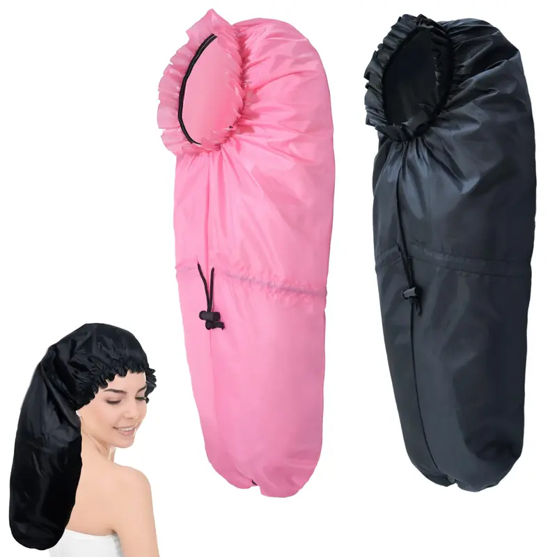 Drokenle Cap-douche Extra Large pour Tresses et Cheveux Longs – 2 Pièces Imperméables Noir & Rose