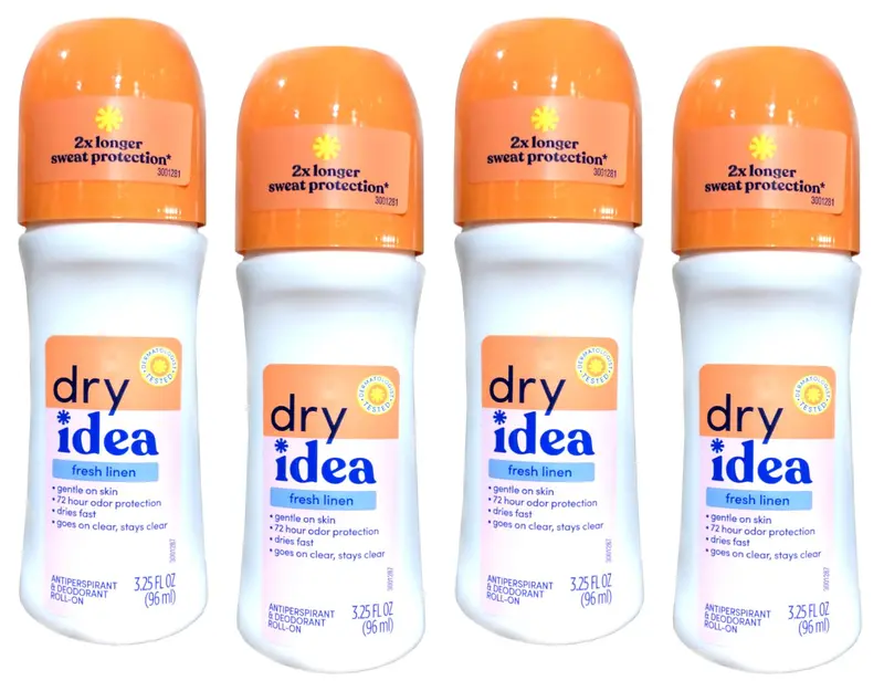 Dry Idea Frais Linge Roll-On – Déodorant anti-transpirant Frais Linge, Pack de 4 × 92 g
