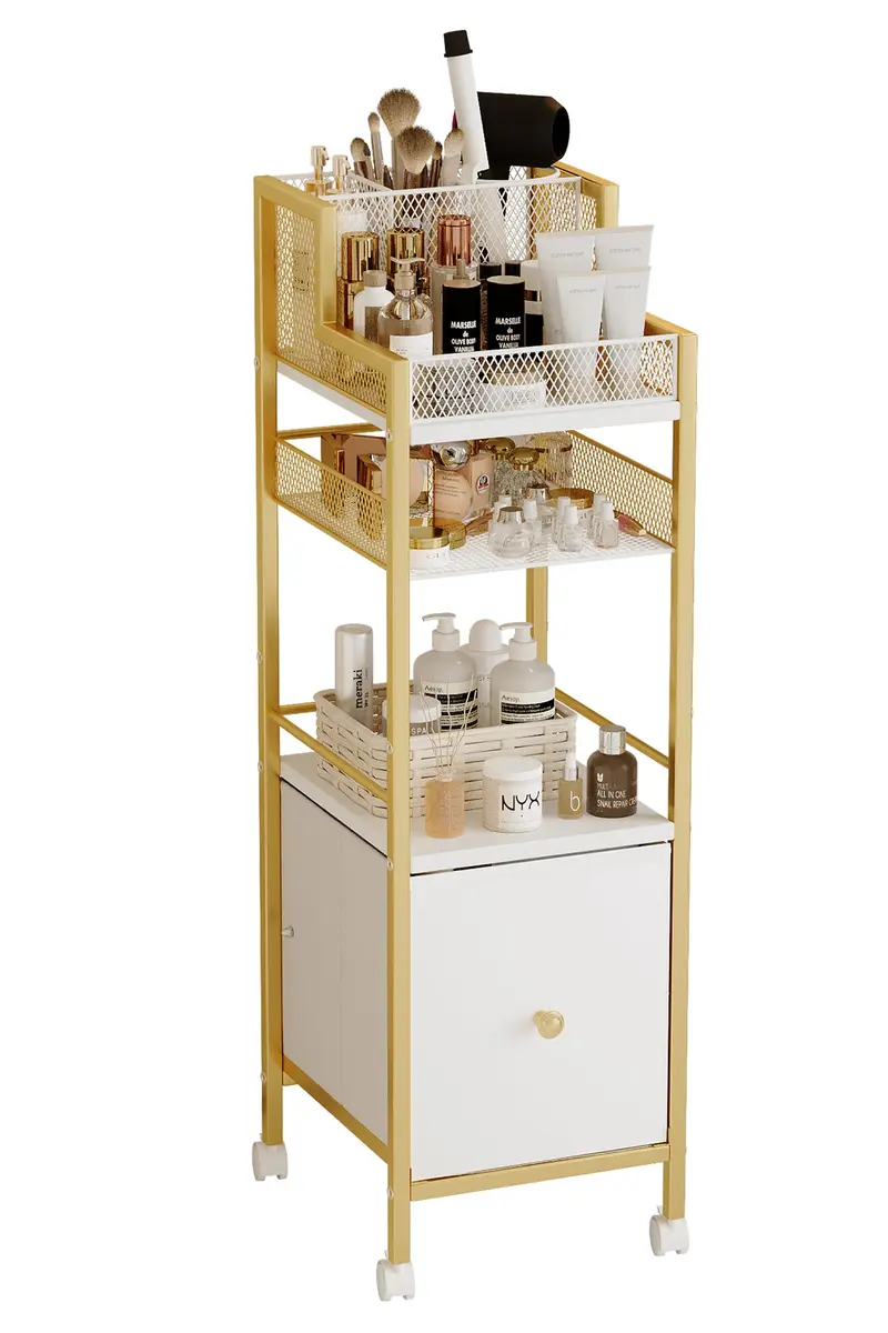 Dsmadn – Chariot Organisateur Maquillage avec Tiroirs, Grand Rangement Mobile en Or