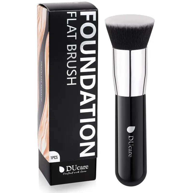 DUcare Brosse Kabuki pour Fond de Teint – Plat Large, Application Fluide et Polyvalente, Noir