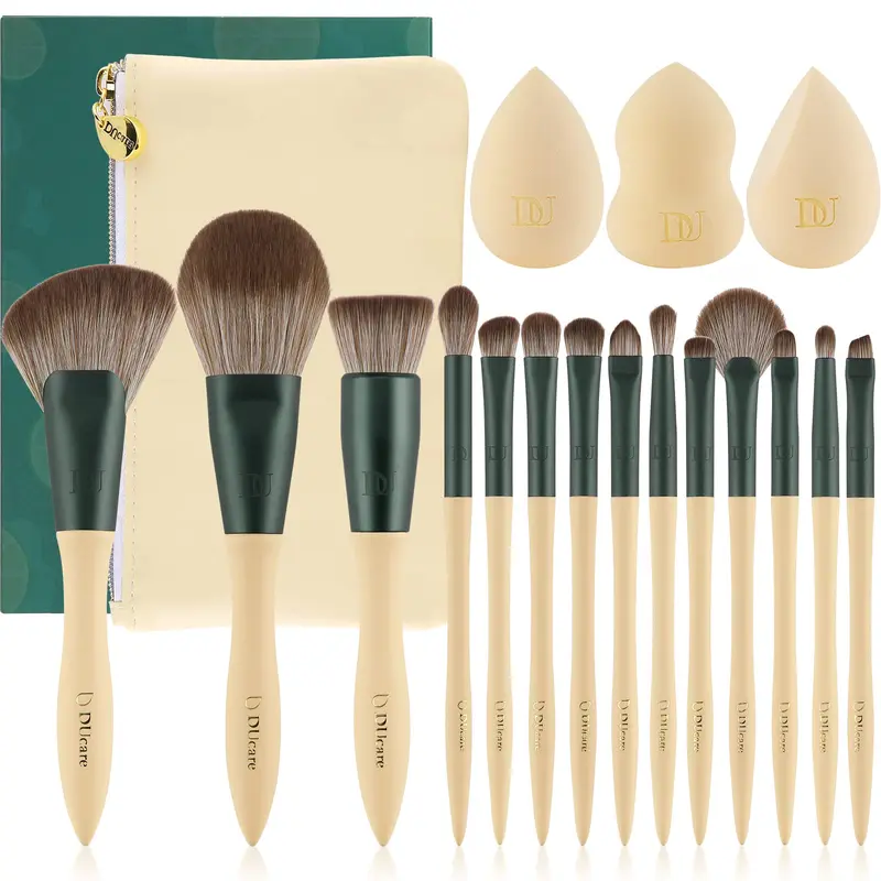 DUcare Coffret Maquillage 18 pièces – 14 pinceaux, 3 éponges et trousse