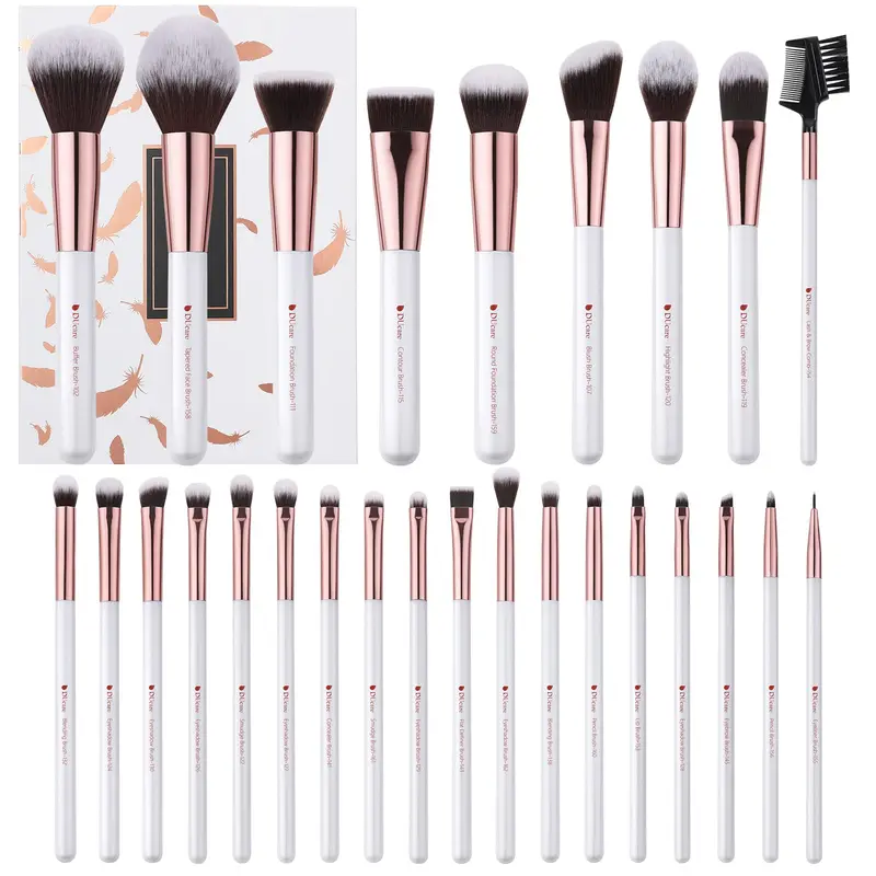 DUcare Ensemble Pinceaux Maquillage Professionnel 27 Pièces – Poils Synthétiques Vegan, Design Blanc