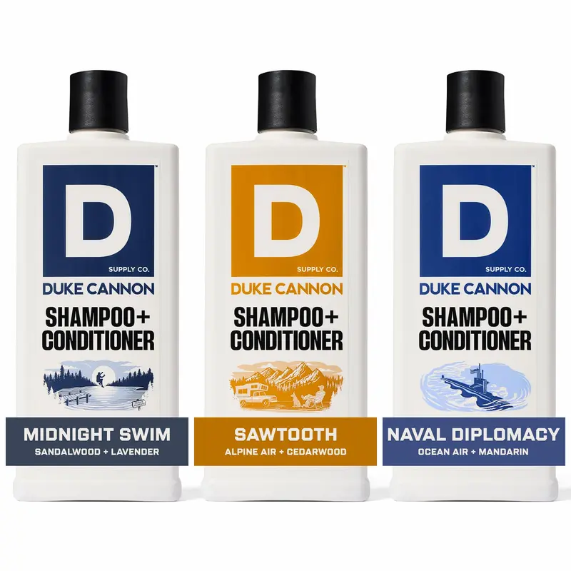 Duke Cannon Shampooing et Après-shampooing 3-pièces – Sawtooth, Midnight Swim, Naval Diplomacy – Sans sulfate, ingrédients naturels (14 oz)