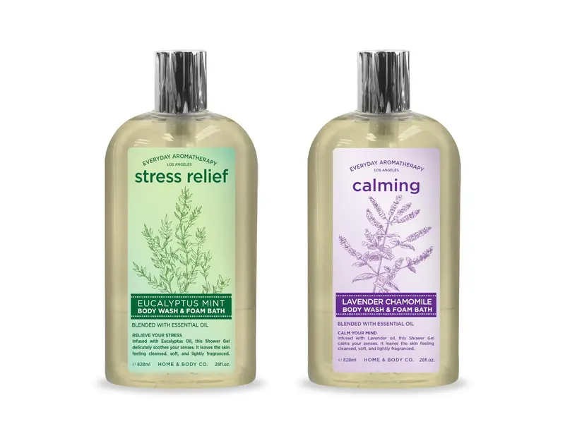 Duo Gel Douche Aromathérapie Quotidienne | Eucalyptus Menthe et Lavande Camomille | 2x28oz | Maison et Corps