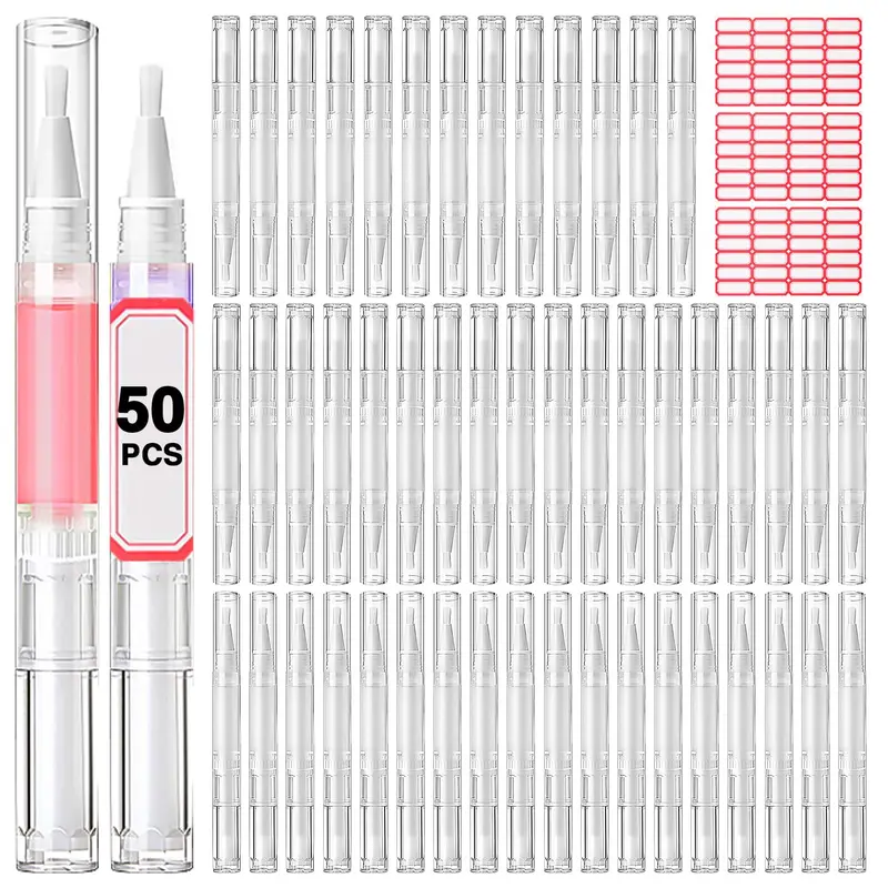DupakSYS Stylo Huile Cuticule – 50 Pièces, Flacons Vides 3 ml Transparent avec Brosse et 72 Étiquettes