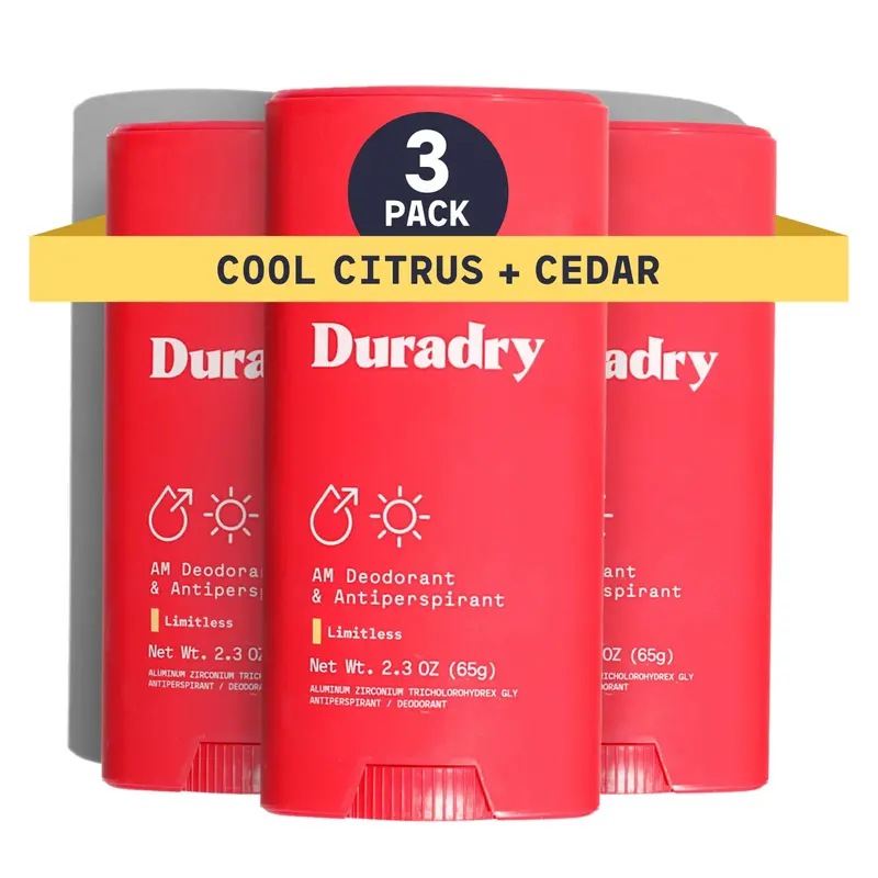 Duradry Déodorant Antiperspirant Clinique – Formule Propre et Naturelle – Protection Contre Odeurs et Transpiration Excessive – Infini (Citron Frais et Cèdre) – Lot de 3