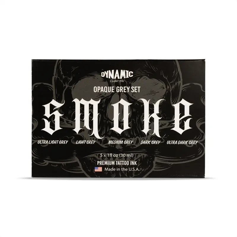 Dynamic Color Co - Set d’encre gris opaque, 5 teintes (ultra clair à ultra foncé), fabriqué aux États‑Unis, stérilisé, 1 oz – Pour tatoueurs professionnels