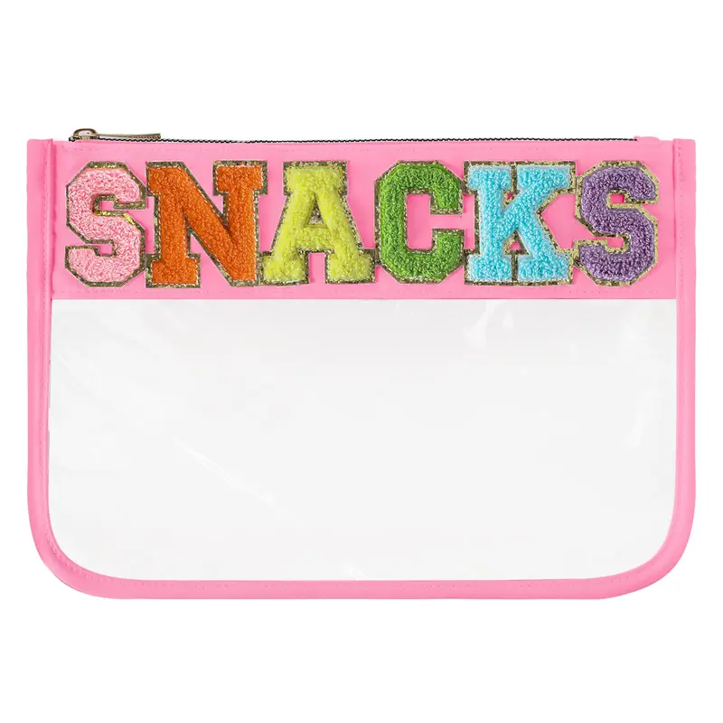 DYSHAYEN Pochette transparente en nylon avec lettres chenille – 11,8 x 8,2 pouces – Rose