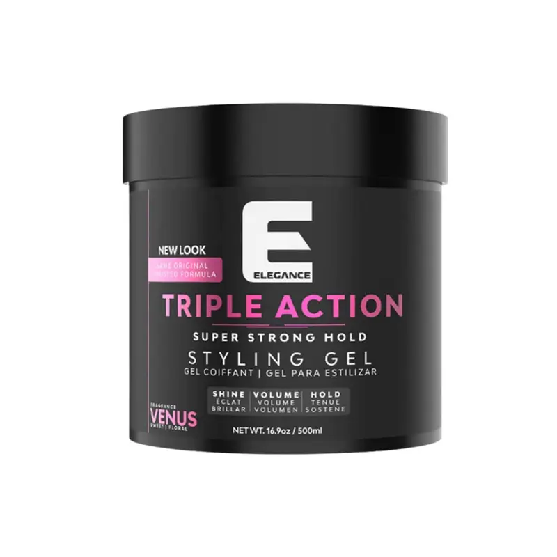 E Elegance Venus Gel Coiffant Triple Action – Tenue Ultra Forte, Volume Extrême et Brillance Durable – Sans Résidu – Parfum Rafraîchissant – Tous Types de Cheveux – 500 ml
