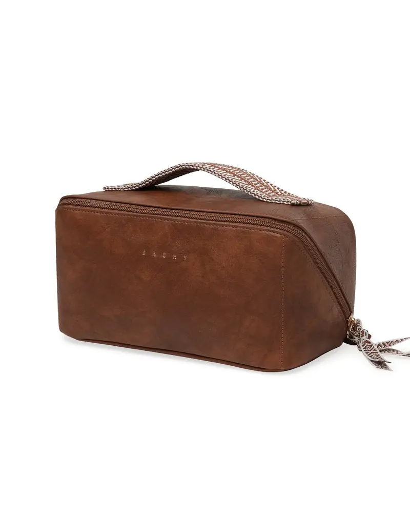 EACHY Pochette de maquillage de voyage, grande capacité, étanche, ouverture à plat, avec diviseur et poignée