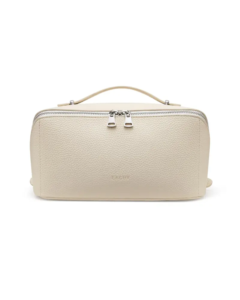 EACHY Sac de maquillage de voyage en cuir lychee – grande capacité et compartiment TPU étanche
