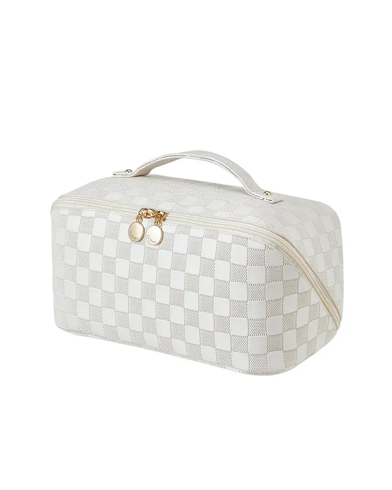 Eachy Trousse de Maquillage de Voyage - Grande Capacité - Étanche - Compartiment et Poignée - LD-White (Grand)