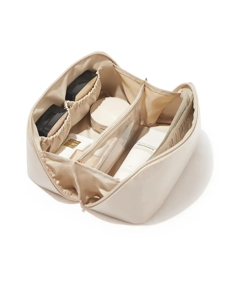 Eachy Trousse de Maquillage Voyage – Grande Capacité, Imperméable, Diviseur et Poignée (Blanc, Moyenne)