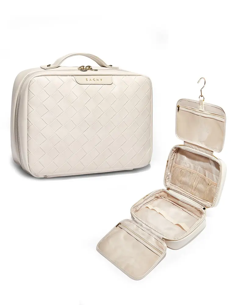 EACHY Trousse de Toilette de Voyage avec Crochet – Étanche, Portable et Polyvalente (Plait White)