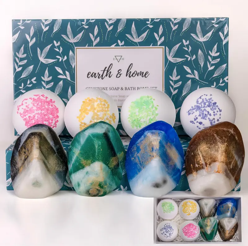 Earth & Home – Coffret Savon-Galet Gemme et Bombes de Bain pour Elle