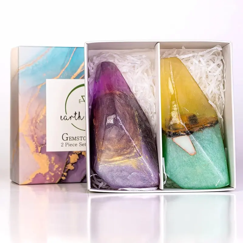 Earth & Home Rock Soap – Ensemble de 2 Savons Roches Décoratifs avec Cristaux Intégrés – Cadeau Fête des Mères