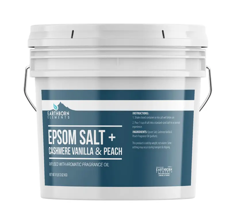 Earthborn Elements Sels d’Epsom Cashmere Vanilla & Peach – 8 lb en seau pur et non dilué