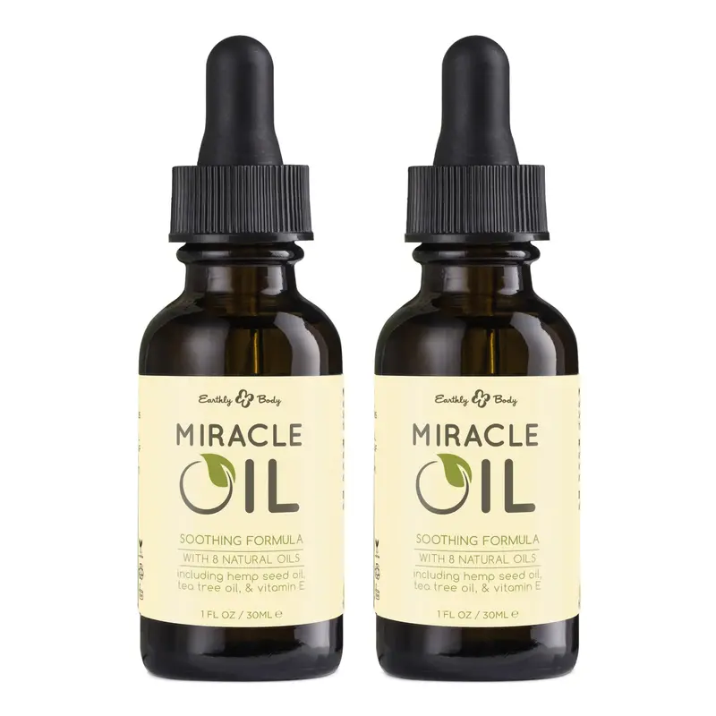 Earthly Body Miracle Oil – 2×1 oz, huile naturelle au tea tree, chanvre et vitamine E