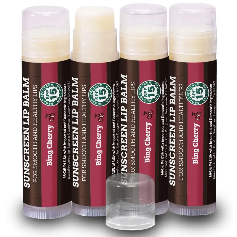 Earth's Daughter Baume Lèvres SPF 15 Cerise – Lot de 4, Ingrédients Bio, Hypoallergénique, Sans Parabènes, Sans Gluten