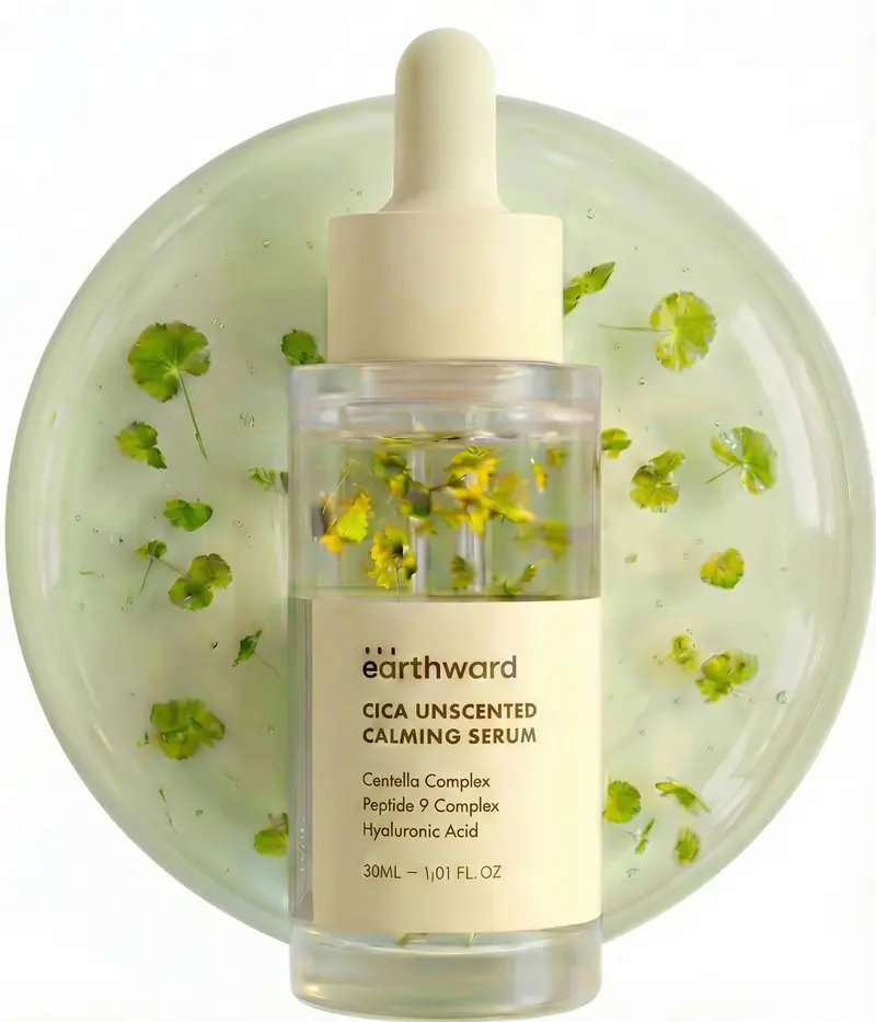 EARTHWARD Centella Serum – Ampoule Centella 494ppm sans parfum pour peau sensible et sujettes à l'acné, hydratation acide hyaluronique et niacinamide, soin coréen, 30 ml