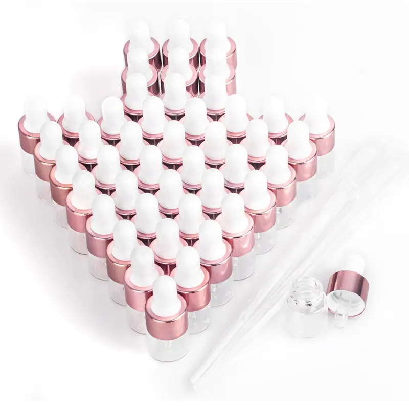 Easeen Bouteilles Dropper 1ml Rose Or – Lot de 50, Goutteurs Plastiques Inclus, Idéal Voyage