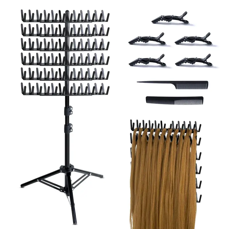 Eastdone Porte-braiding Rack Debout – 144 Crochets, Hauteur Réglable, Base Pliable (Noir)