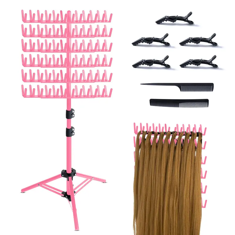Eastdone Porte-Tresses Debout – Rack pour Extensions avec 144 Crochets (Rouge)
