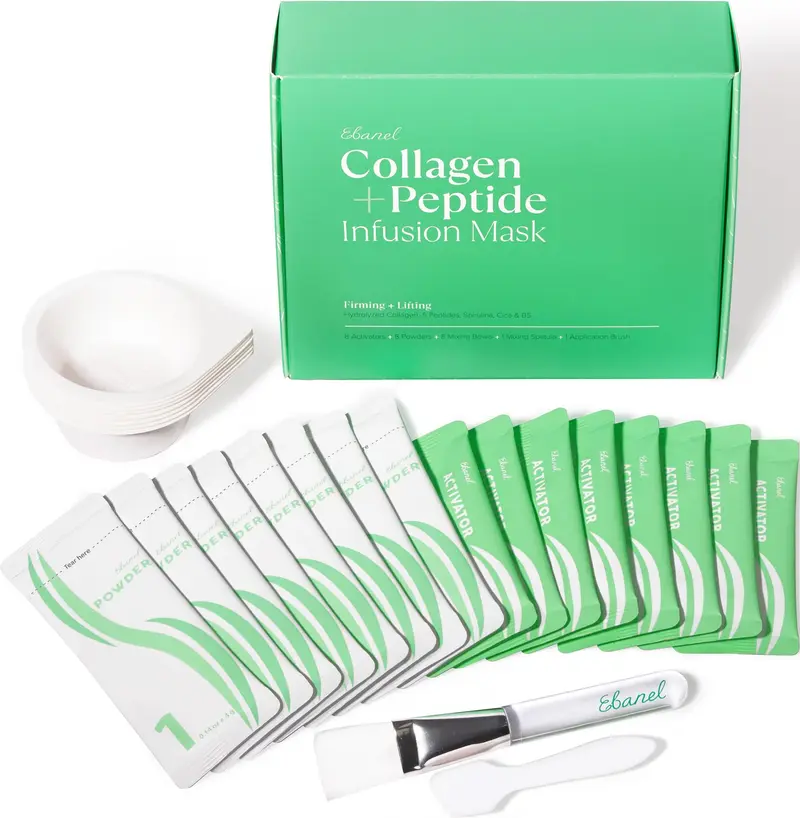 Ebanel Masques Visage Collagène et Peptides – 8 Pack, Tenseur Instantané et Éclat