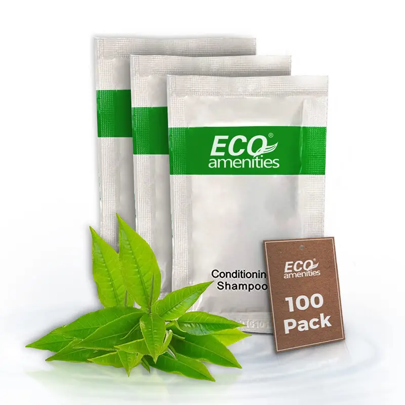Eco Amenities – Sachets Toilettes Voyage 2en1 Shampoing & Après-Shampoing 10ml, Lot de 100